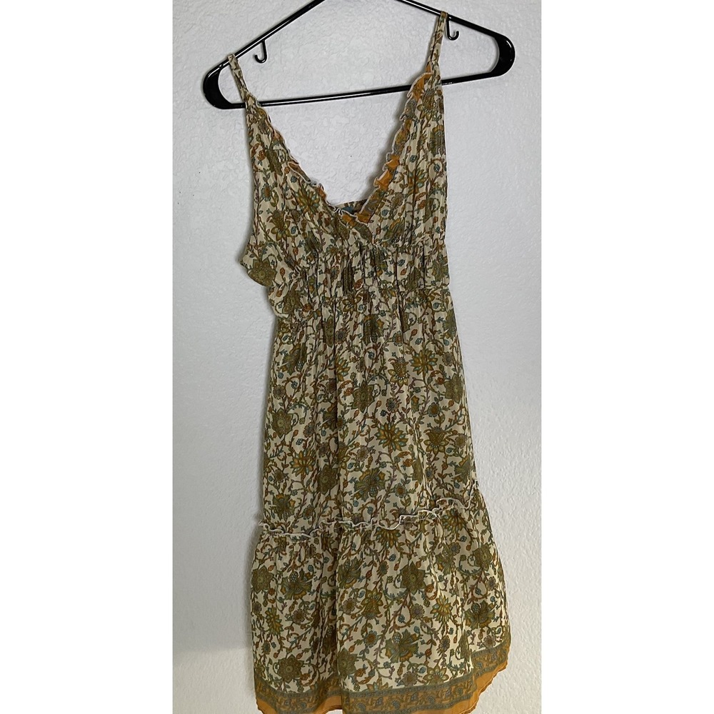 Karma Highway Size M Bohemian Style Tiered Mini Dress Cream W/ Green Flowers 190